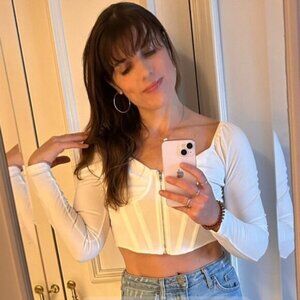 SHEIN Off shoulder zip up crop top. Size M. White